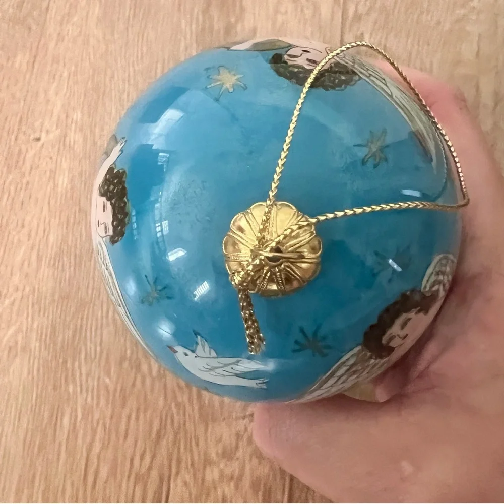 Pier 1 Imports Christmas Glass Ornament‎ Li Bien Blue Angle In Orignal Box
